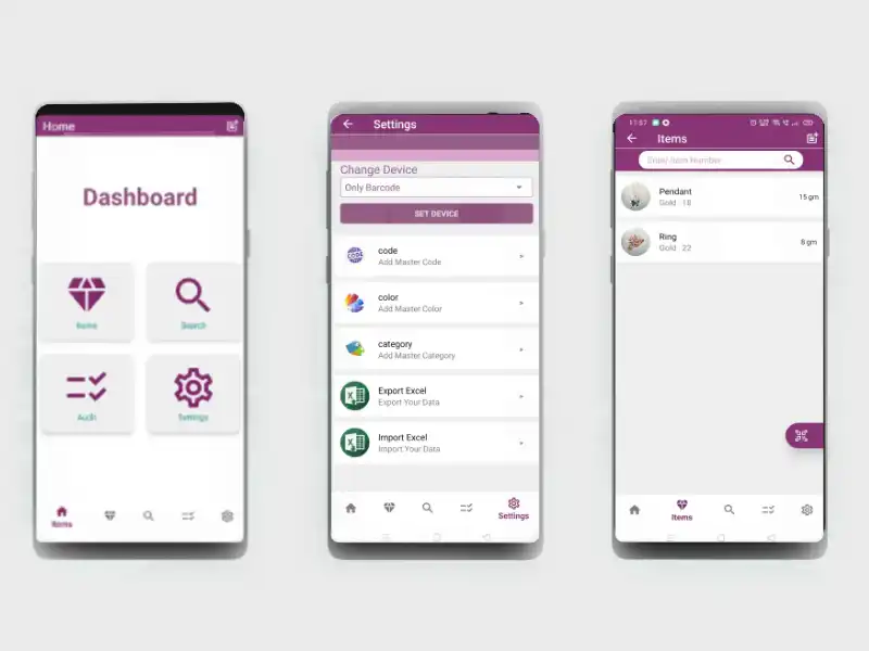 Screenshot of competitor jewellery inventory management application interface