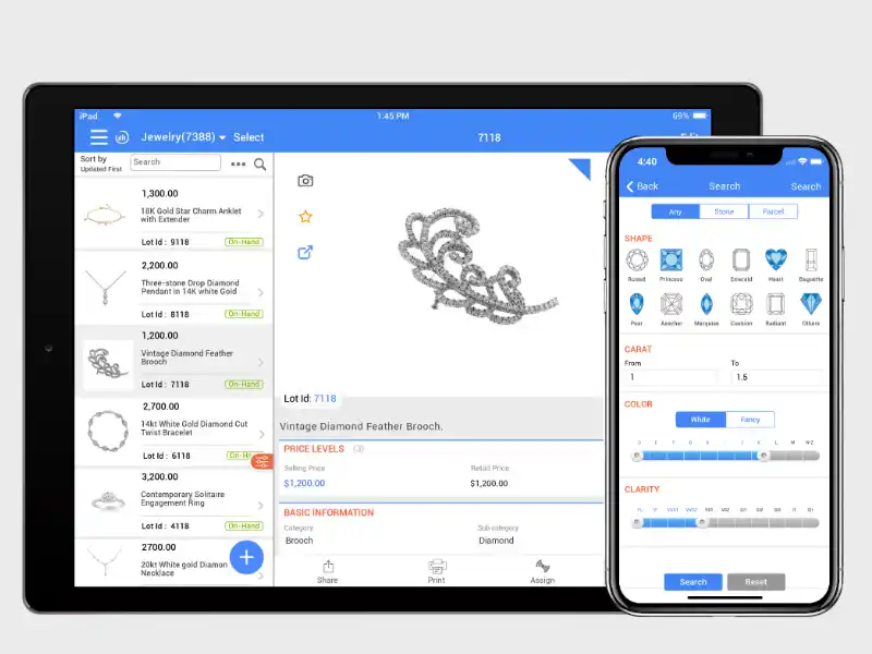 Screenshot of competitor jewellery inventory management application interface