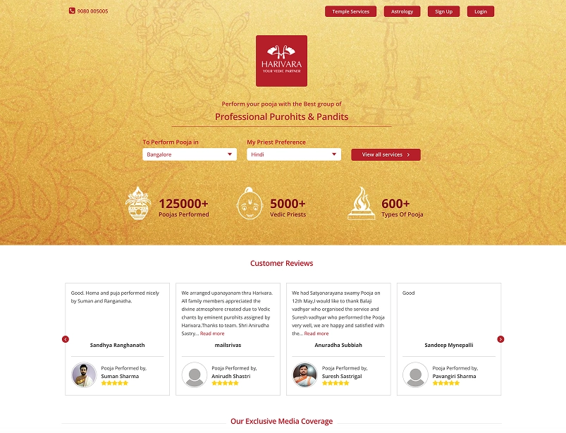 Screenshot of competitor temple and hindu ritual service apps