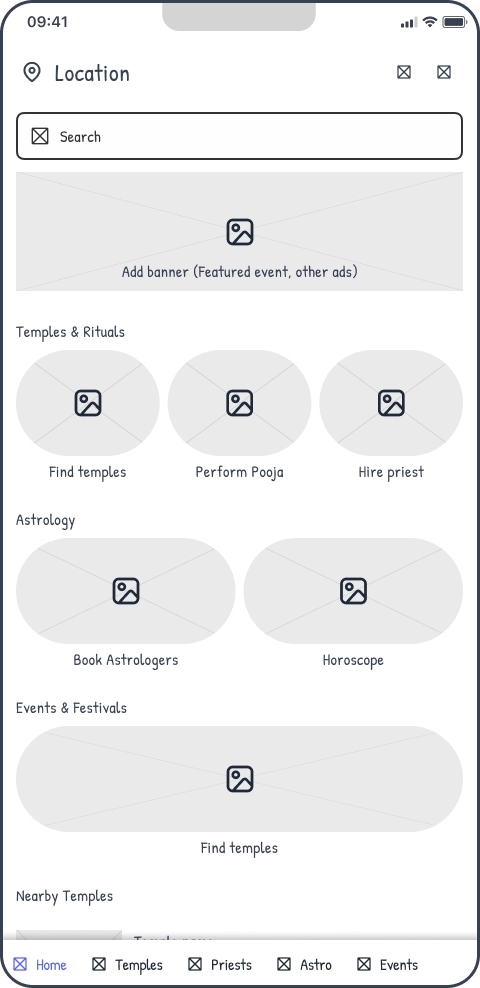 Wireframe of iteration 2 home screen