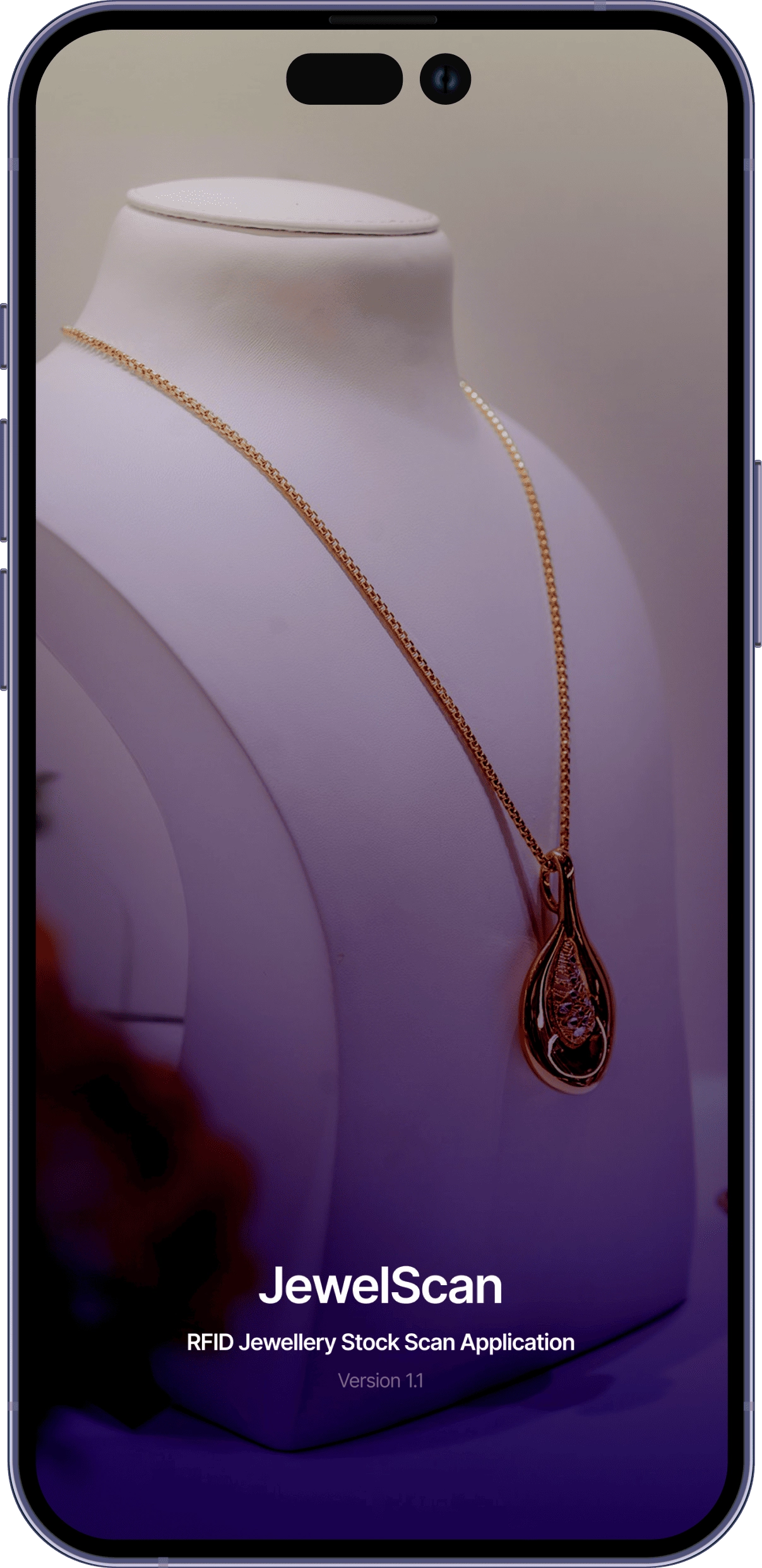 Splash screen introducing the RFID-based jewellery inventory management app
